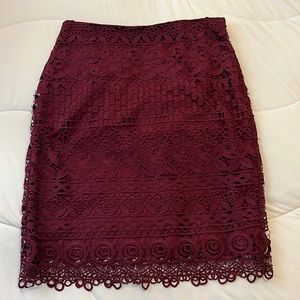 Loft wine colored lace overlay skirt - size 6